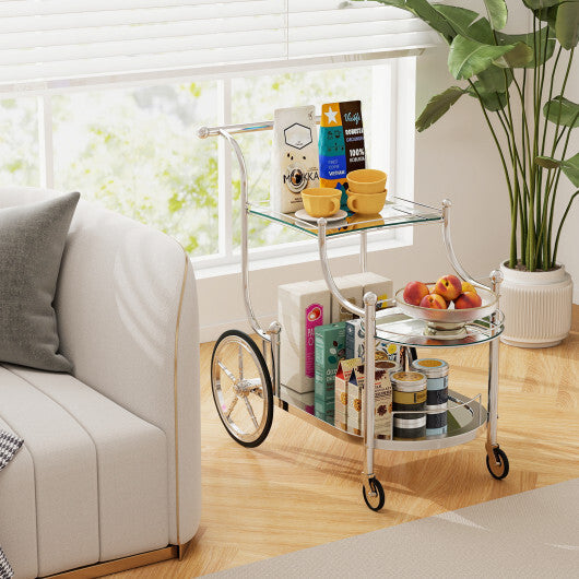Kitchen Rolling Bar Cart with Tempered Glass Suitable for Restaurant and Hotel W2B