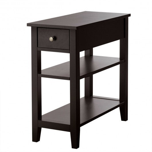 3-Tier Nightstand Bedside Table Sofa Side with Double Shelves Drawer-Black W2B