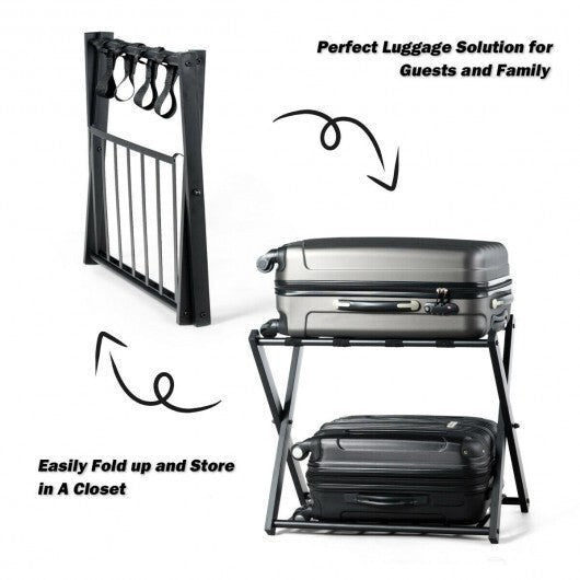 Set of 2 Folding Metal Luggage Rack Suitcase-Black W2B