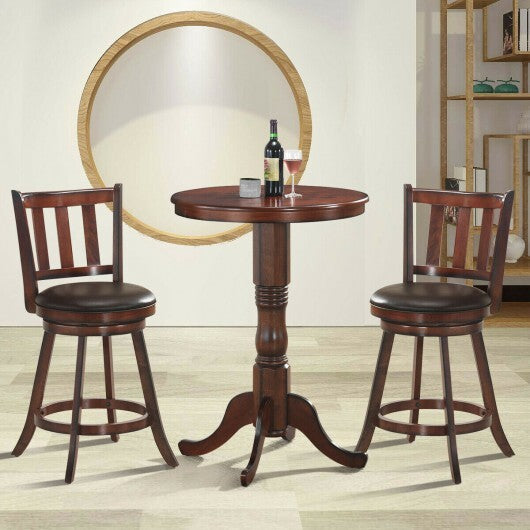 2 Pieces 360 Degree Swivel Wooden Counter Height Bar Stool Set with Cushioned Seat-25 inches W2B