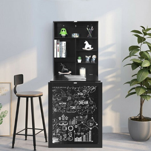 Convertible Wall Mounted Table with A Chalkboard-Black W2B