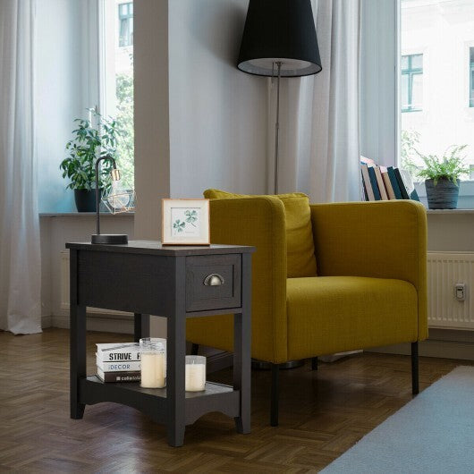 Contemporary Chair Side End Table Compact Table with Drawer Nightstand-Natural W2B