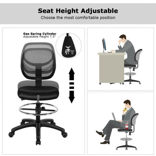 Adjustable Height Mid Back Mesh Drafting Office Chair W2B