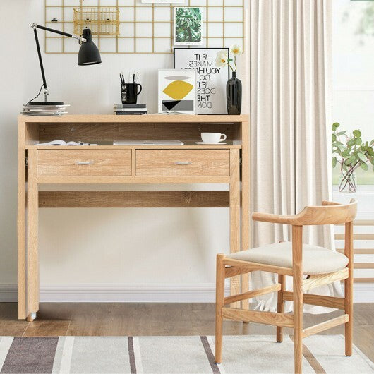 Extendable Computer Desk with Pull Out Secondary Desk-Natural W2B