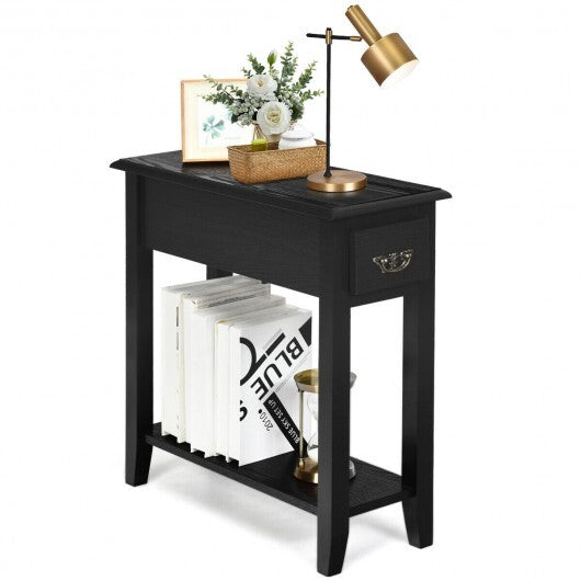 2 Tier End Bedside Sofa Side Table Narrow Nightstand-White W2B