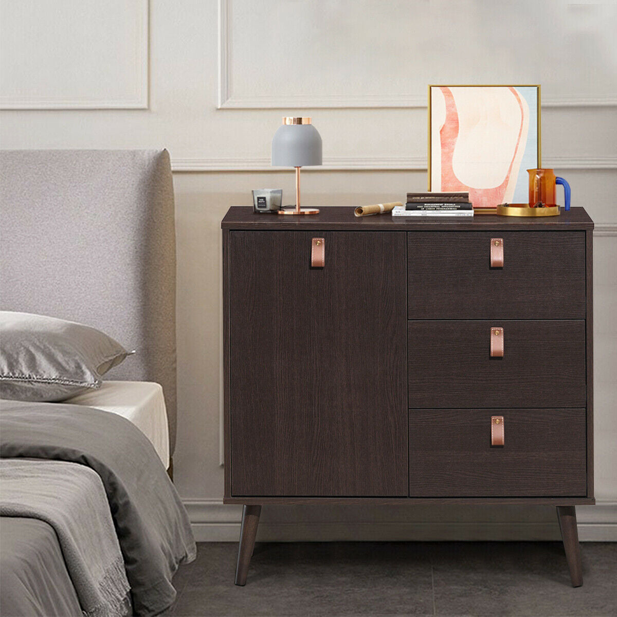 3-drawer Sideboard Storage Display Cabinet-Brown - Color: Brown W2B