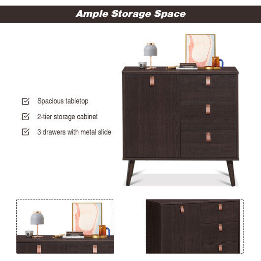 3-drawer Sideboard Storage Display Cabinet-Brown W2B