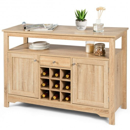 Server Buffet Sideboard With Wine Rack and Open Shelf-Gray W2B