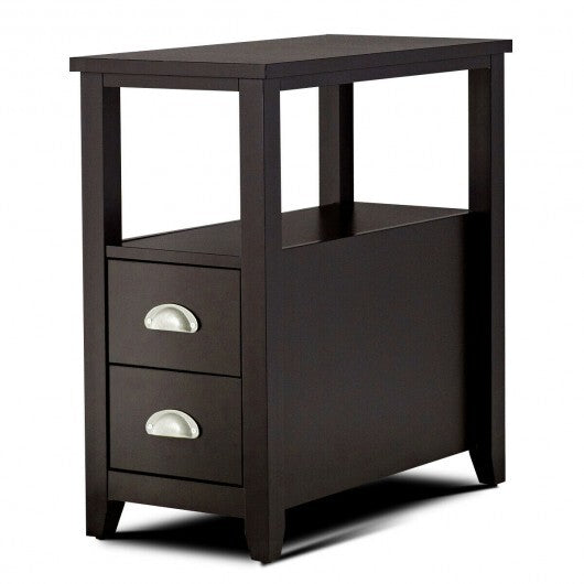 End Table Wooden with 2 Drawers and Shelf Bedside Table-Brown W2B