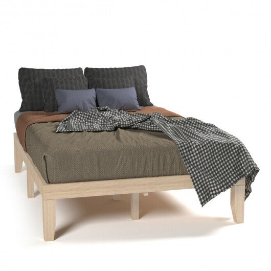 14 Inch Full Size Wood Platform Bed Frame with Wood Slat Support-Brown W2B