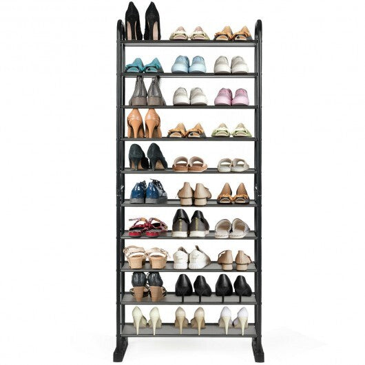 10-Tier Free-Standing Metal Frame Shoe Rack - Color: Black W2B