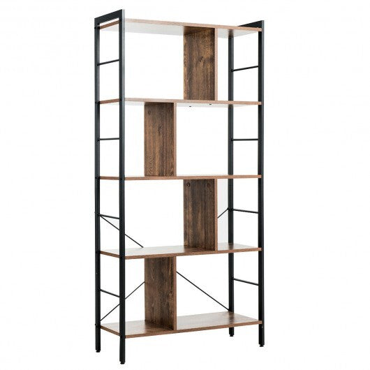 4-Tier Industrial Freestanding Bookshelf with Metal Frame W2B