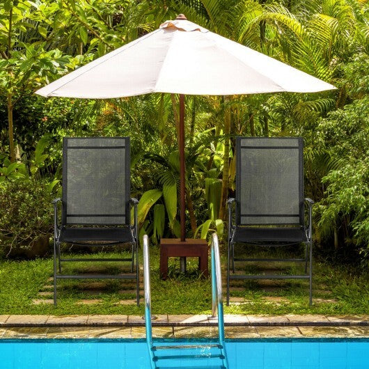 Set of 2 Adjustable Portable Patio Folding Dining Chair Recliners-Black W2B