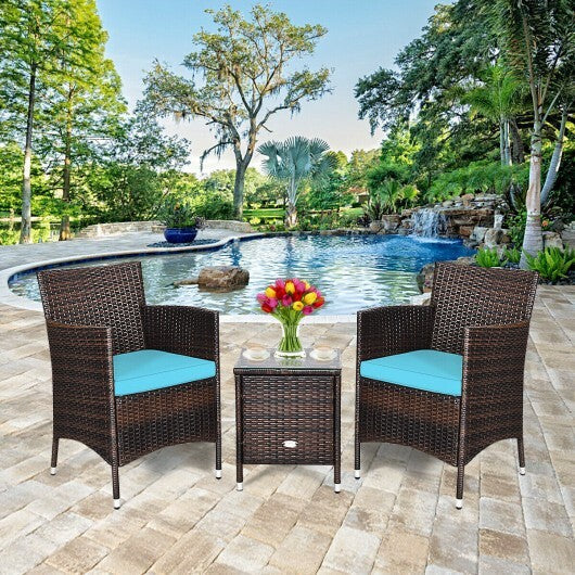 3 Pcs Outdoor Rattan Wicker Furniture Set-Blue W2B