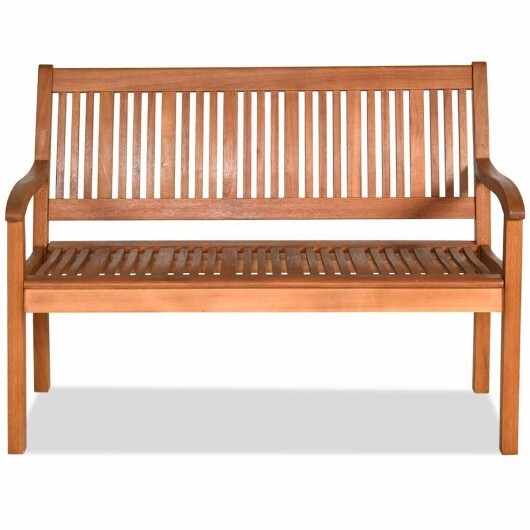 Two Person Solid Wood Garden Bench with Curved Backrest and Wide Armrest W2B