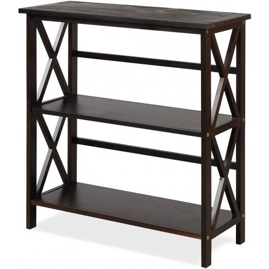 3-Tier Wooden Multi-Functional X-Design Etagere Storage Bookshelf-Black