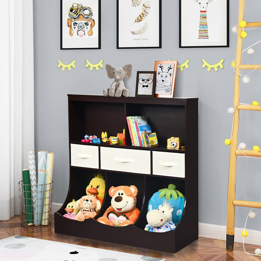 Freestanding Combo Cubby Bin Storage Organizer Unit W/3 Baskets-Brown - Color: Brown W2B
