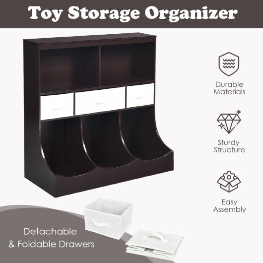 Freestanding Combo Cubby Bin Storage Organizer Unit W/3 Baskets-Brown - Color: Brown W2B