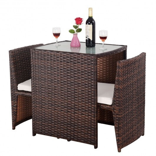 3 Pieces Cushioned Outdoor Wicker Patio Set with No Assembly Needed
