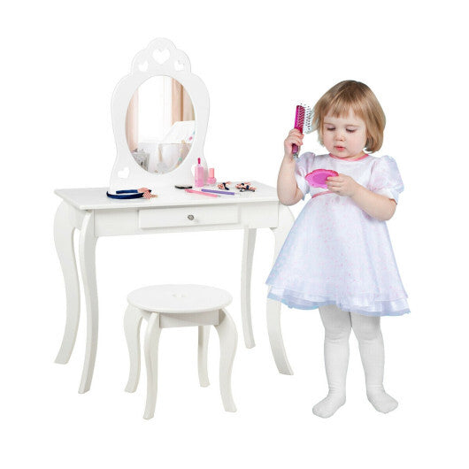 Kids Princess Makeup Dressing Play Table Set with Mirror -Pink
