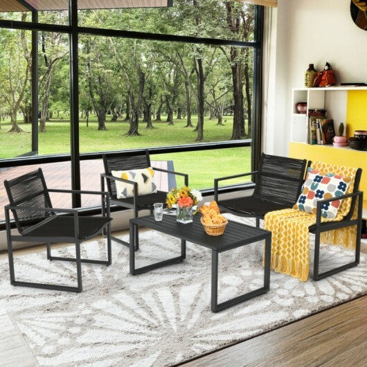 4 Pieces Patio Furniture Conversation Set with Sofa Loveseat W2B