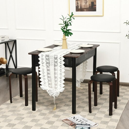 Set of 4 Bentwood Round Stool Stackable Dining Chairs with Padded Seat-Black W2B