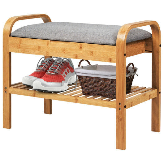 Shoe Rack Bench Bamboo with Storage Shelf-Natural W2B