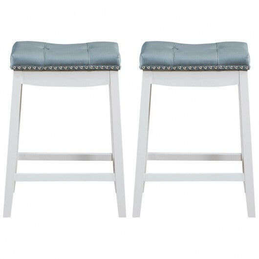 Set of 2 24-Inch Height Backless Counter Stool with Footrest-White W2B