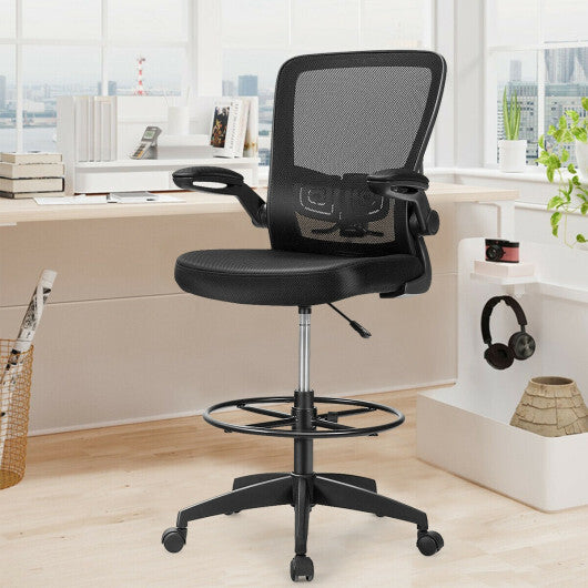 Height Adjustable Drafting Chair with Flip Up Arms-Black W2B