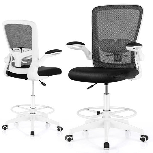 Height Adjustable Drafting Chair with Flip Up Arms-Black