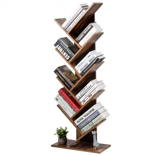 8-Tier Free Standing Tree Bookshelf-Coffee - Color: Coffee W2B
