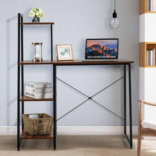 Computer Desk with Shelves and 3-Tier Storage Bookshelf-Brown - Color: Brown W2B