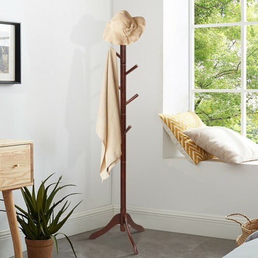 Adjustable Wooden Tree Coat Rack with 8 Hooks-Gray