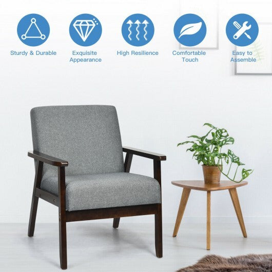 Solid Rubber Wood Fabric Accent Armchair-Gray W2B