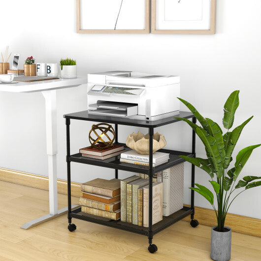 3 Tier Printer Stand Rolling Fax Cart with Adjustable Shelf and Swivel Wheels-Coffee W2B