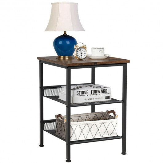 3-Tier Industrial End Table with Mesh Shelves and Adjustable Shelves W2B