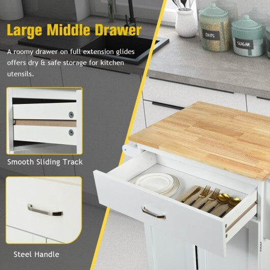 Utility Rolling Storage Cabinet Kitchen Island Cart with Spice Rack-White W2B