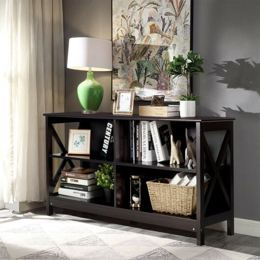 Wooden TV Stand Entertainment for TVs up to 55 Inch with X-Shaped Frame-Rustic Brown W2B