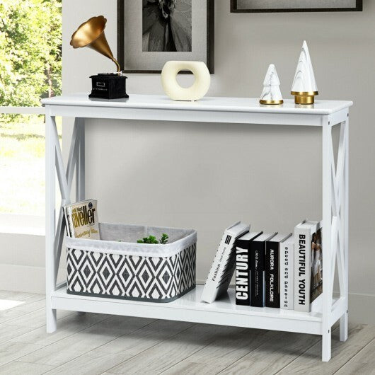 2-Tier Console X-Design Sofa Side Accent Table-White W2B