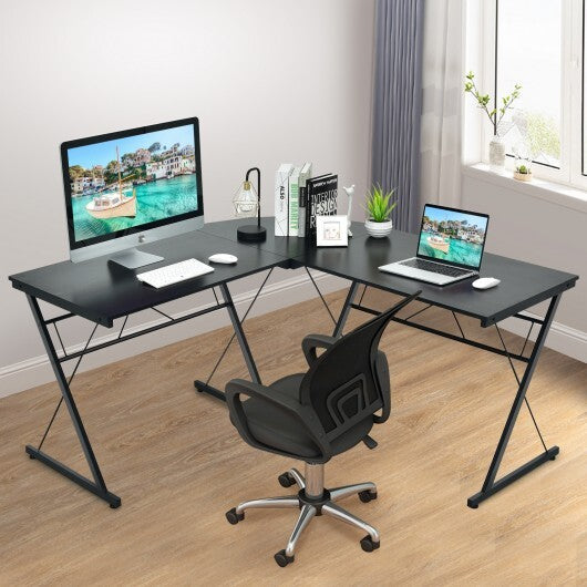 59 Inches L-Shaped Corner Desk Computer Table for Home Office Study Workstation-Black W2B
