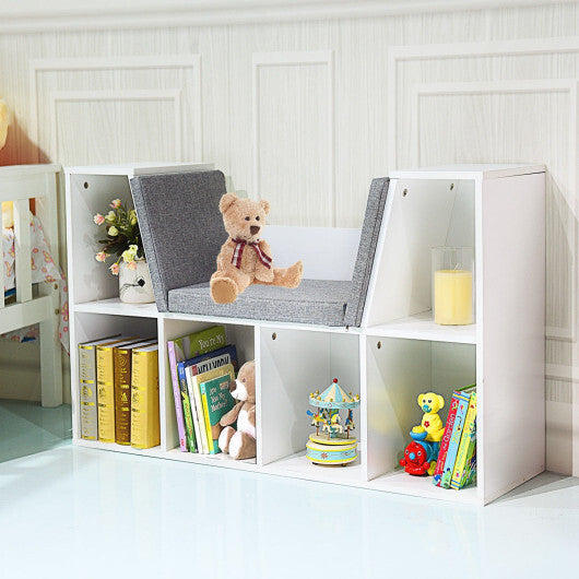 6-Cubby Kid Storage Bookcase Cushioned Reading Nook-Brown W2B
