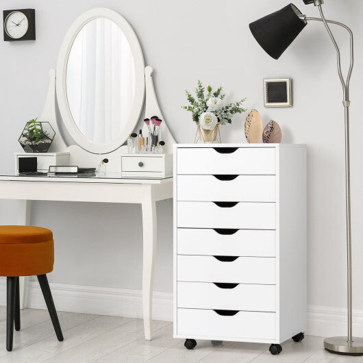 7-Drawer Chest Storage Dresser Floor Cabinet Organizer with Wheels-White W2B