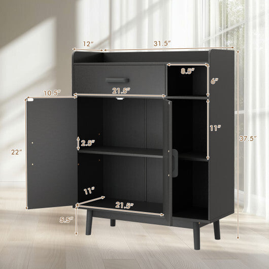 Floor Storage Cabinet Free Standing Cupboard Chest with 1 Drawer-Black W2B