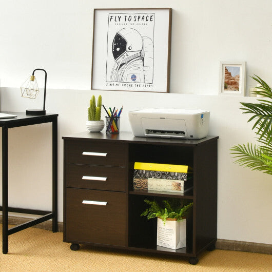 3-Drawer Mobile Lateral File Cabinet Printer Stand-Black W2B
