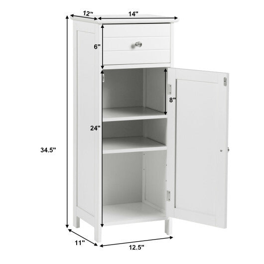 Wooden Bathroom Floor Storage Cabinet with Drawer and Shelf W2B