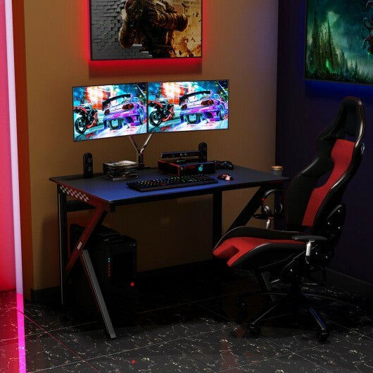 K-Shaped Gaming Desk with Cup Holder Headphone W2B