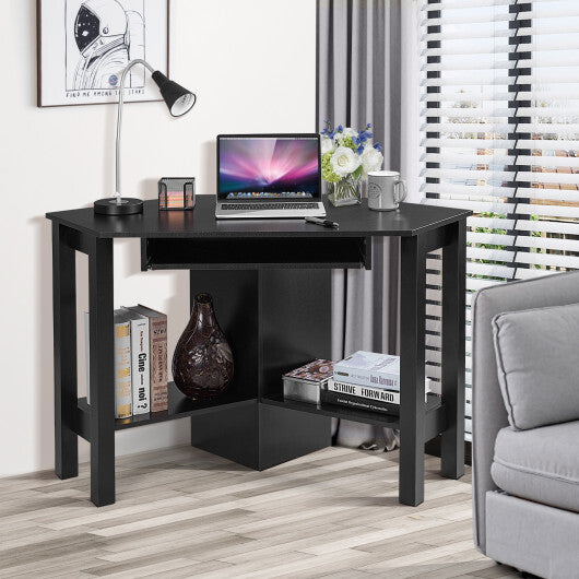 Wooden Study Computer Corner Desk with Drawer-White W2B