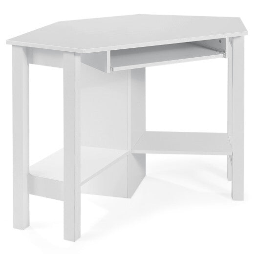 Wooden Study Computer Corner Desk with Drawer-White W2B