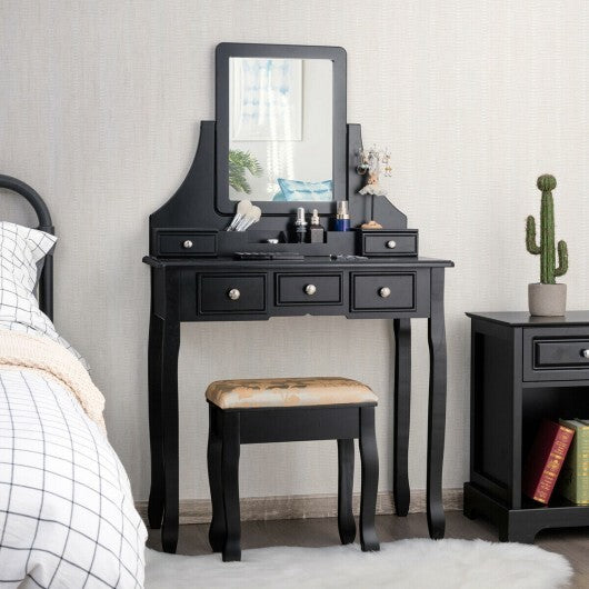 5 Drawers Removable Box Makeup Dressing Vanity Set-Black W2B