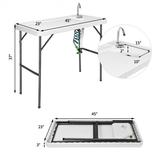Folding Cleaning Sink Faucet Cutting Camping Table with Sprayer W2B